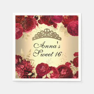 Elegante gouden rode bloem thema Sweet Sixteen Servet