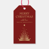 Elegante Gouden Rode Kerstboom Douane Cadeaulabel (Voorkant)