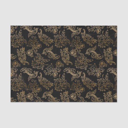 Elegante  gouden rollen op zwart faux marmer tissuepapier (Voorkant)