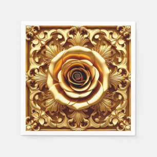 Elegante Gouden Roos met Sierlijke Decoratieve Lij Servet