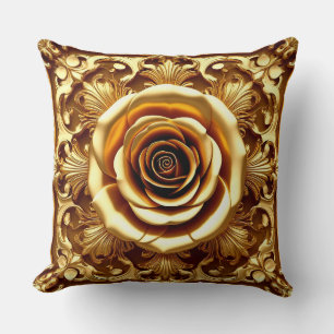 Elegante Gouden Roos met Sierlijke Decoratieven Ra Kussen