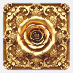 Elegante Gouden Roos 🌹 Sierlijke Decoratieve Lijs Vierkante Sticker