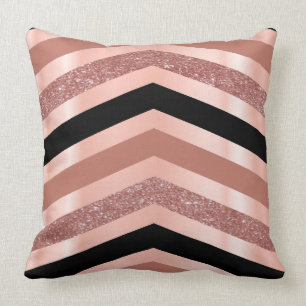 Elegante Gouden Roos & Zwarte Chevron Ontwerp Kussen