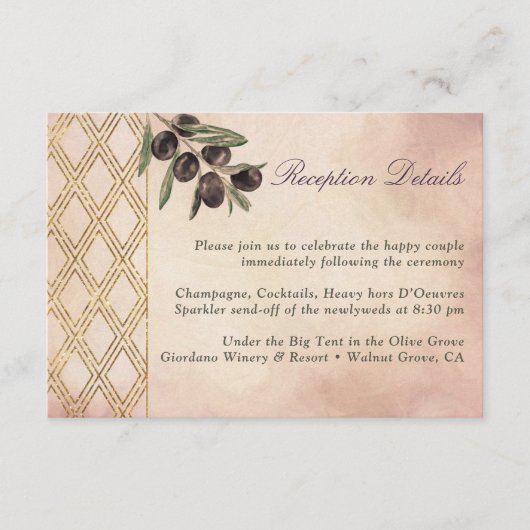 Elegante gouden rooster Toscaanse olijftak Informatiekaartje (Voorkant)