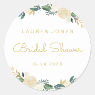 Elegante Gouden Roze Bloemachtige Bruiloft Sticker