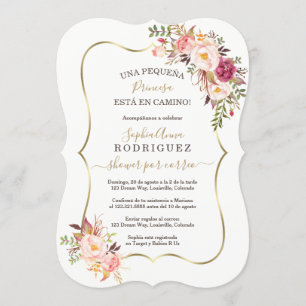 Elegante Gouden Roze Bloemige Baby Shower Per Post Kaart