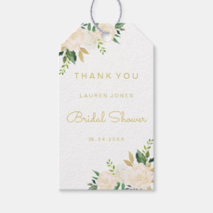 Elegante Gouden Roze Bloemige Bruiloftsdouche Tags Cadeaulabel