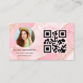 Elegante Gouden Roze Glitter QR Code Moderne foto Visitekaartje (Voorkant)