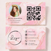 Elegante Gouden Roze Glitter QR Code Moderne foto Visitekaartje