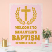 Elegante gouden roze meisje doop welkom Frosted Acryl Bord (Huwelijk)