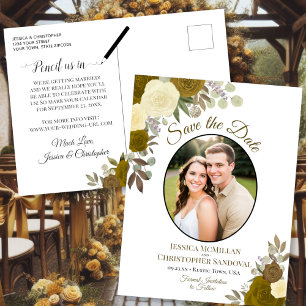 Elegante gouden rozen & foto trouw save the date aankondigingskaart