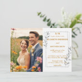 Elegante Gouden rustieke bloemen foto romantische  Kaart (Staand voorkant)