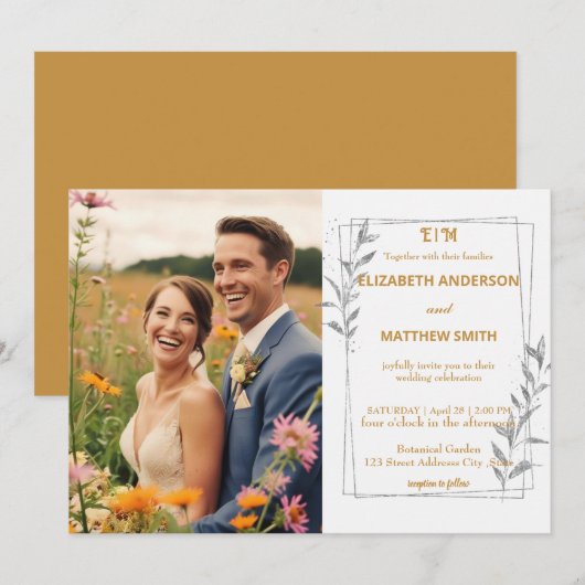 Elegante Gouden rustieke bloemen foto romantische  Kaart (Voorkant / Achterkant)