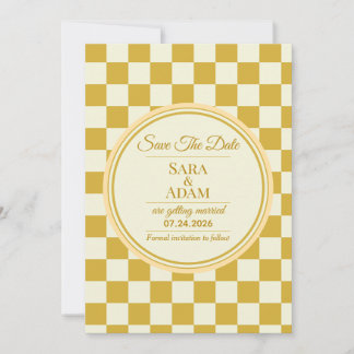 Elegante gouden schaakbord Save the Date kaart