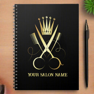 Elegante Gouden Schaar & Zwarte Afspraken Salon Notitieboek