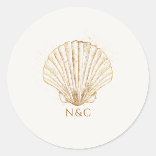 Elegante gouden schelp namen initialen bruiloft ronde sticker