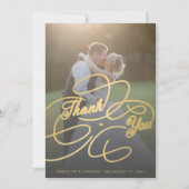 Elegante gouden schrift 2 foto's bruiloft bedankkaart (Voorkant)