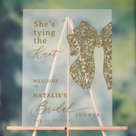 Elegante gouden schrift kant strik zij doet de kno acryl bord