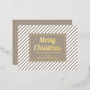 Elegante Gouden Schrift Taupe Strepen Prettig Kers Folie Feestdagen Briefkaart