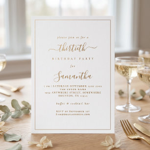 Elegante gouden schriftgrens 30e verjaardagsfeestj kaart
