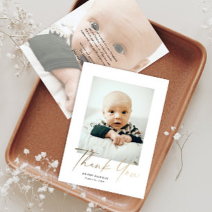 Elegante Gouden Script Babyfoto Bedankkaart