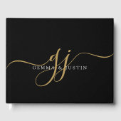 Elegante Gouden Script Beginletters Naam Monogram Gastenboek (Voorkant)