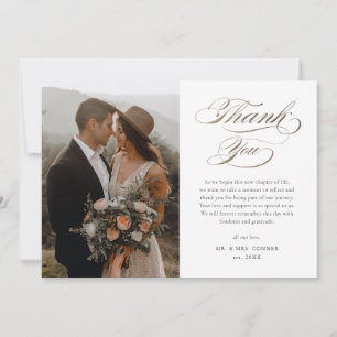 Elegante gouden script bruiloft bedankkaart