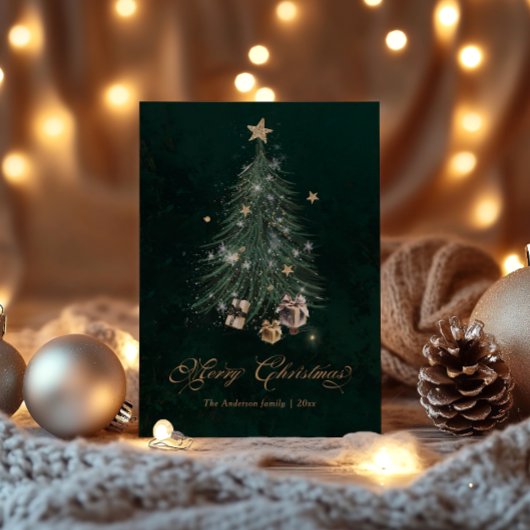 Elegante gouden script kerstboom feestdagen kaart