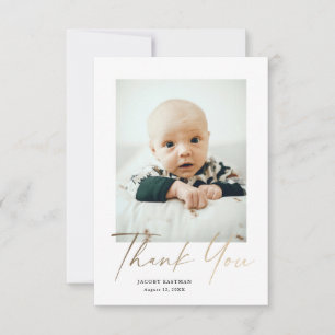 Elegante Gouden Script Kleine Babyfoto Bedankkaart