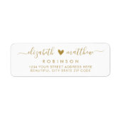 Elegante gouden script koppel retouradres sticker (Voorkant)