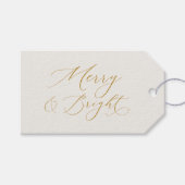 Elegante gouden script “Merry & Bright” Kerstmis Cadeaulabel (Voorkant (Horizontaal))