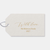 Elegante gouden script “Merry & Bright” Kerstmis Cadeaulabel (Achterkant Horizontaal)