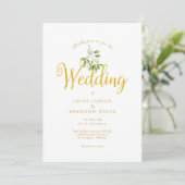 Elegante gouden script mistletoe wintertrouw kaart (Staand voorkant)