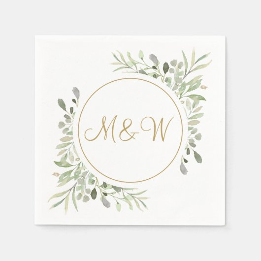 Elegante Gouden Script Monogram Beginletters Groen Servet (Voorkant)