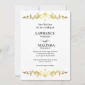 Elegante Gouden Script Monogram Huwelijk Opslagkaa Save The Date (Voorkant)
