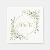 Elegante gouden script monogram initialen groen servet (Voorkant)