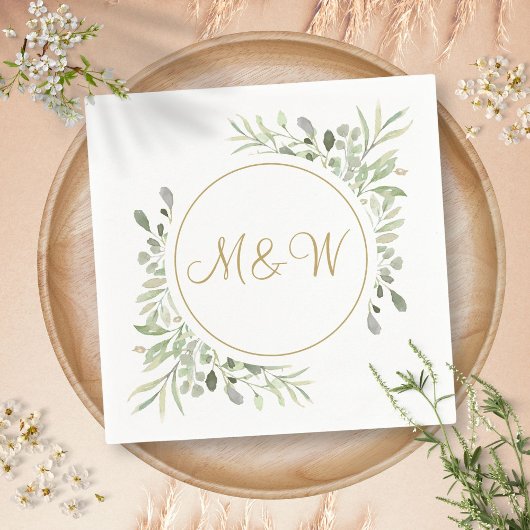 Elegante gouden script monogram initialen groen servet