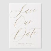 Elegante gouden script overlay bruiloft opslaan va vellum uitnodigingen (Voorkant)