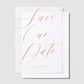 Elegante gouden script overlay bruiloft opslaan va vellum uitnodigingen (Offset)