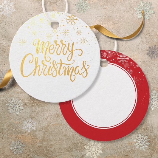 Elegante Gouden Script Prettig Kerstfeest Sneeuwvl Bedankjes Labels