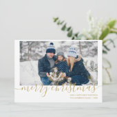 Elegante Gouden Script Prettig Kerstmis Foto Feestdagenkaart (Staand voorkant)