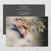 Elegante Gouden Script QR Code Foto Bruiloft Save The Date (Voorkant / Achterkant)