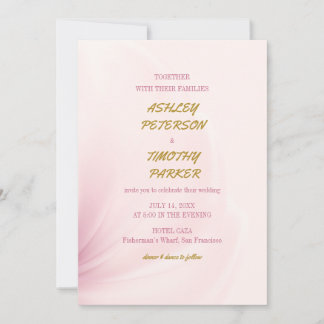 Elegante gouden script stoffige roze trouwuitnodig kaart