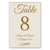 Elegante gouden script tafelnummerkaart kaart (Voorkant)