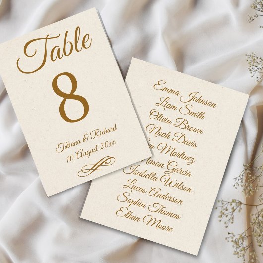 Elegante gouden script tafelnummerkaart kaart