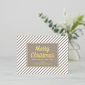 Elegante gouden script taupe strepen vrolijk kerst folie feestdagen briefkaart (Staand Voorkant)