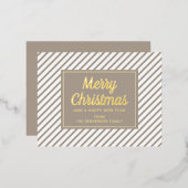 Elegante gouden script taupe strepen vrolijk kerst folie feestdagen briefkaart (Voorkant / Achterkant)