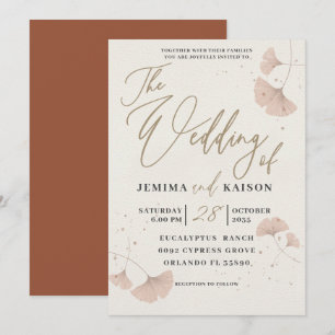 Elegante gouden script terracotta trouwuitnodiging kaart
