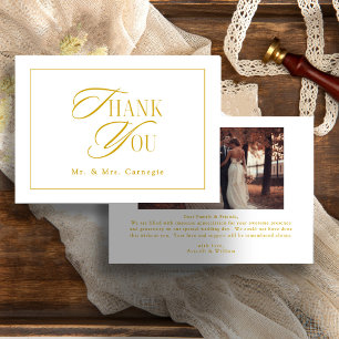 Elegante gouden script trouwfoto bedankkaart