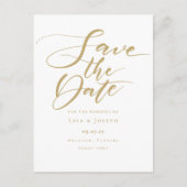 Elegante gouden script trouwkaart 'Save the Date' Aankondigingskaart (Voorkant)